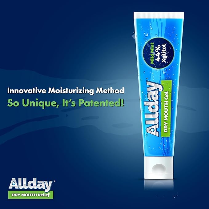 Allday Dry Mouth Treatment Gel - Maximum Strength Xylitol, Fast Acting, Non-Acidic (2 Tubes Inside One Box)