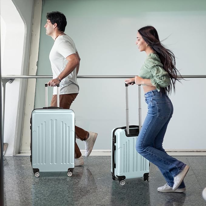 Karl home Luggage Sets 3 Piece, ABS Hardside Suitcase Set with Double Spinner Wheels & TSA Lock for Travel Business, 3-Piece Set (20/24/28), Mint Green