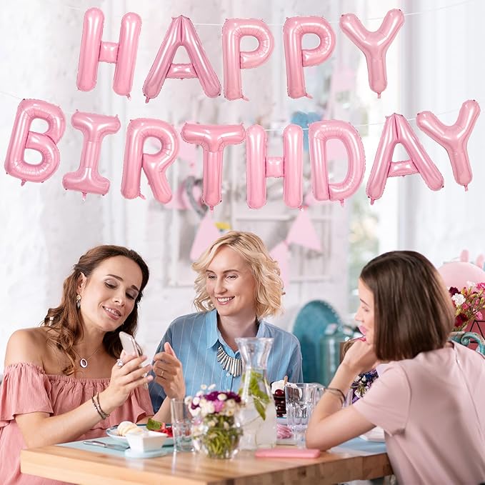 Happy Birthday Balloons Banner Pink,16Inch Polyester Film Light Pink Foil Letter Balloons,Pastel Pink Happy Birthday Sign Banner Bunting for Girls Boys Women Men Birthday Party Decorations