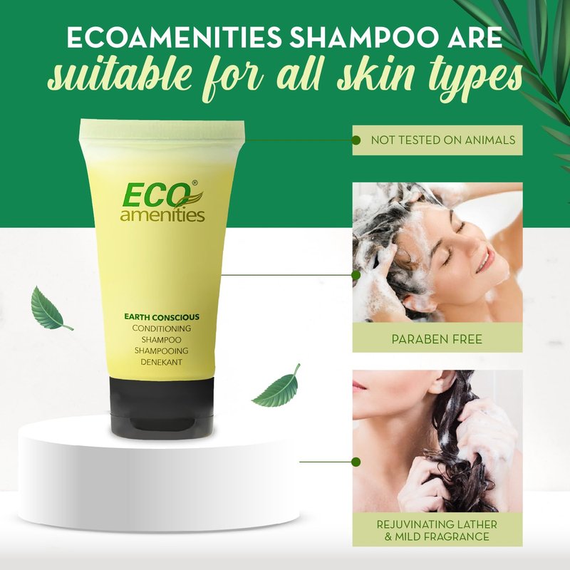 ECO Amenities Travel Shampoo & Conditioner - 72-Pack, 0.75 fl oz 2-in-1 Flip-Cap Tubes - Green Tea Scent - Hotel Shampoo Bulk - Travel Toiletry Set