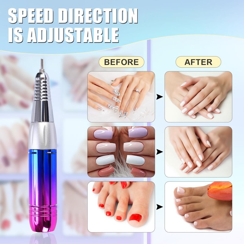 Professional Electric Nail Drill Machine for Acrylic Nails, 35000 RPM Electric Nail File Tool Set, Portable E-File Rechargeable Manicure Pedicure Polish Kit for Home Salon Tech (Heart Sunset Blue)