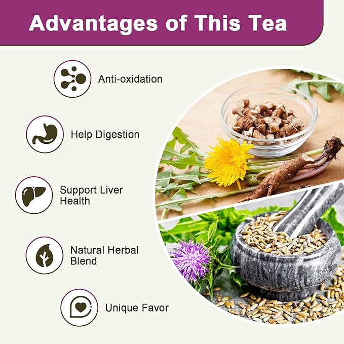 Organic Roasted Dandelion Root Tea with Milk Thistle Tea - Supports Kidney Function and Liver Function, 30 Tea Bags