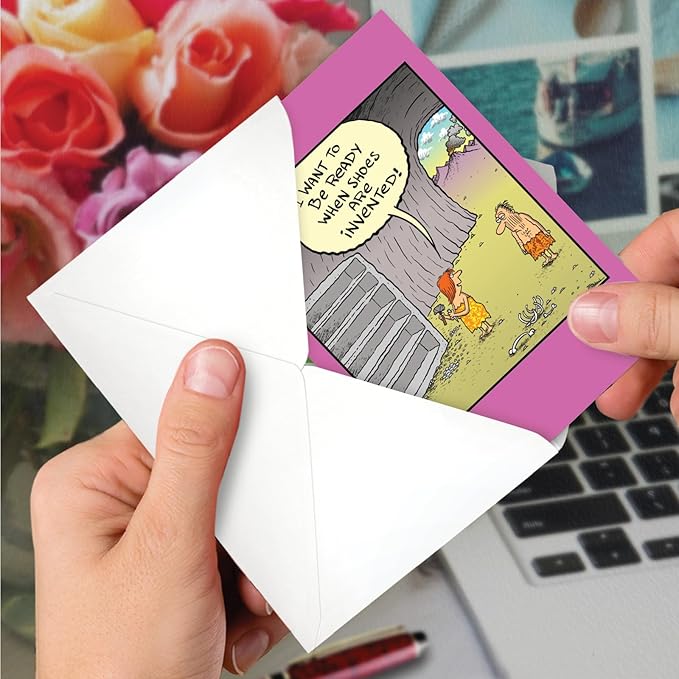 NobleWorks - 1 Funny Birthday Greeting Card w/ 5 x 7 Envelope For Men, Women - Bday Early Shoe Shelf C10654BDG