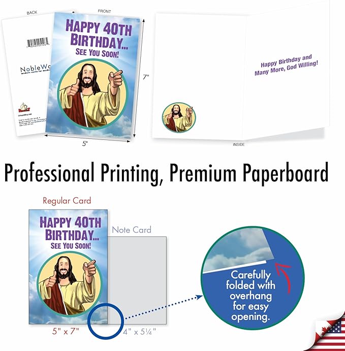 NobleWorks - Funny 40th Birthday Greeting Card - Joking God Humor Milestone, 40 Years Happy Bday Notecard with Envelope (1 Card) - See You Soon 40 C9064MBG