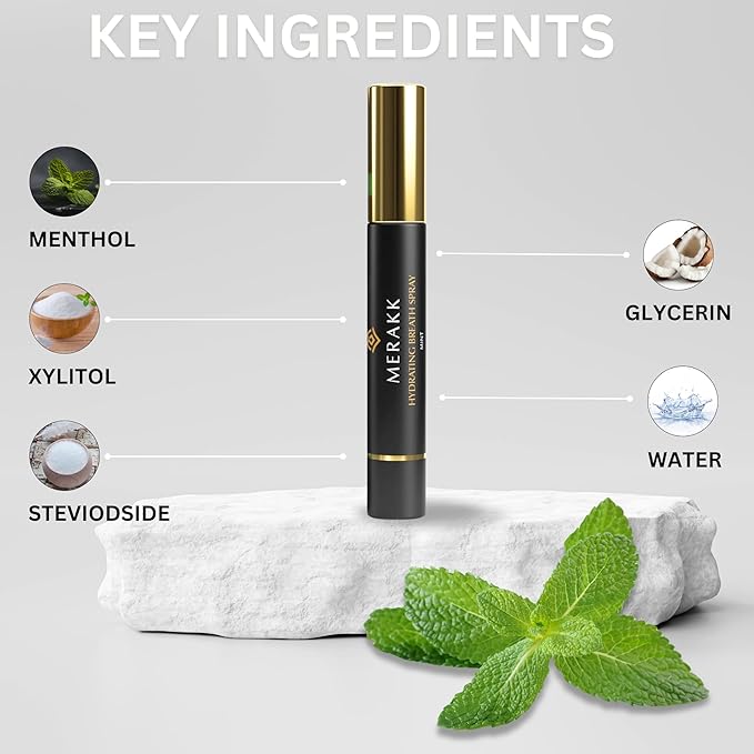 Merakk-Dry Mouth Fresh Breath Spray Mint - Sugar-Free Xylitol Breath Freshener | Bad Breath Spray Menthol - Dentist-Designed - 0.3 fl oz