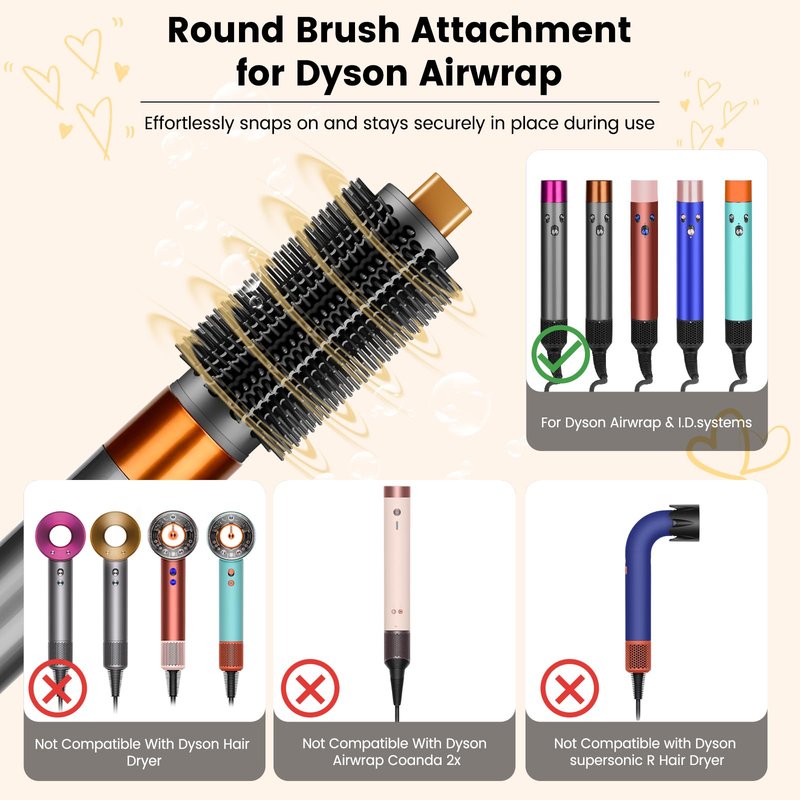 PUREGUST Upgraded 2.3inch Round Volumizing Brush Attachment for Dyson Airwrap HS01 HS05 HS08 Accessories, Upgraded Bristles for Dry Hair Add Volume Style Bangs Smooth Hair