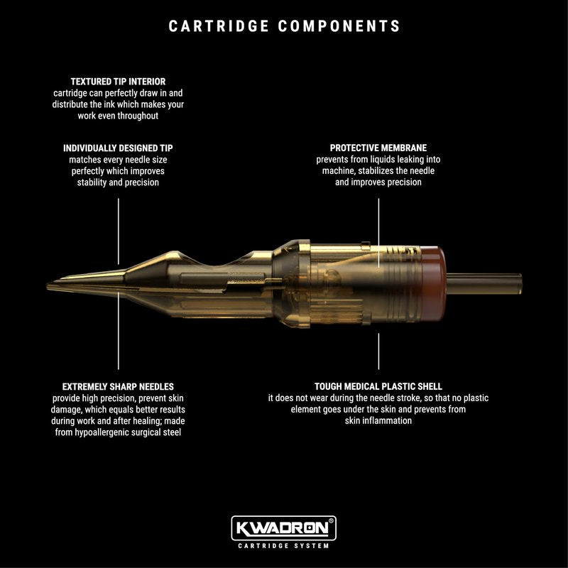 Kwadron Tattoo Needle Cartridge, Box of 20, Round Liners Long Taper - 3 Round Liner Long Taper - 35/3RLLT