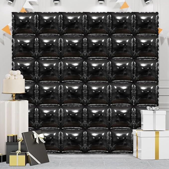 36 Piece XL Black Square Foil Balloon Wall Screen Double Sided Square Balloon Screen Tunnel Arch Kit Mylar Square Balloons For Baby Shower Graduation Prom Birthday Party Decorations (Black)