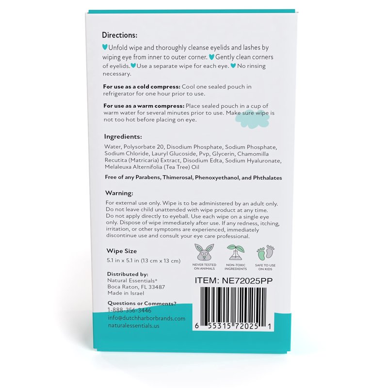 Natural Essentials Peepers Plus Eyelid Wipes, Preservative-Free & Rinse-Free Eye Wipes for Daily Use, Hydrating & Moisturizing Hyaluronic Acid & Tea Tree Oil Soothes Allergy Dry Eyes, 30 Count (2pk)