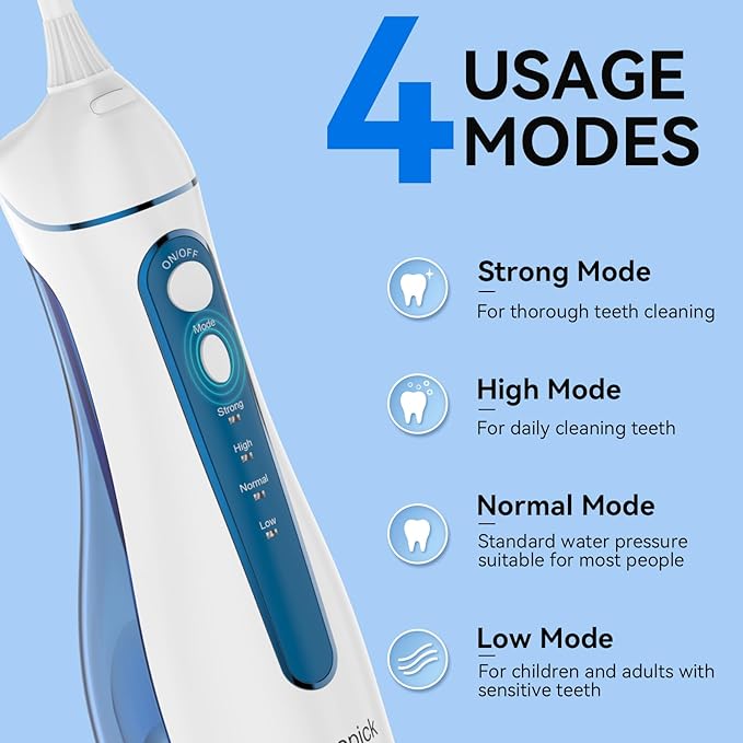 Cordless Portable Water Flosser with 300ML Tank: Rechargeable Oral Irrigator with 5 Tips for Travel, Braces Care and Sensitive Gums, IPX7 Waterproof Teeth Cleaning Device(Blue