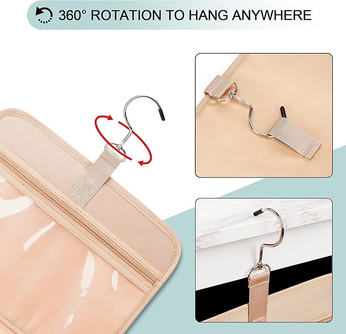 COOSKY Travel Hanging Toiletry Bag for Women, Cruise Ship Essentials, with Jewelry Organizer, Extra Large Makeup Dopp Kit, Waterproof Cosmetic Bags, Toiletries Kit Set with Trolley Belt, Blue