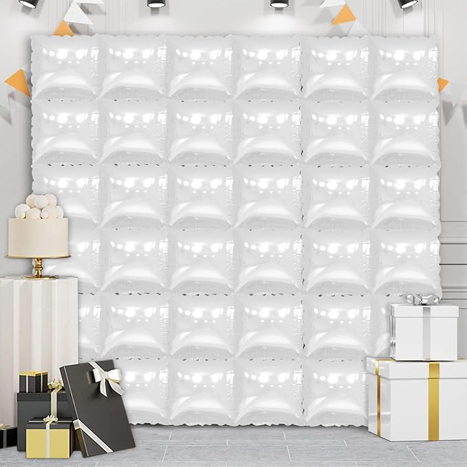 36 Piece XL White Square Foil Balloon Wall Screen Double Sided Square Balloon Screen Tunnel Arch Kit Mylar Square Balloons For Baby Shower Graduation Prom Birthday Party Decorations (White)