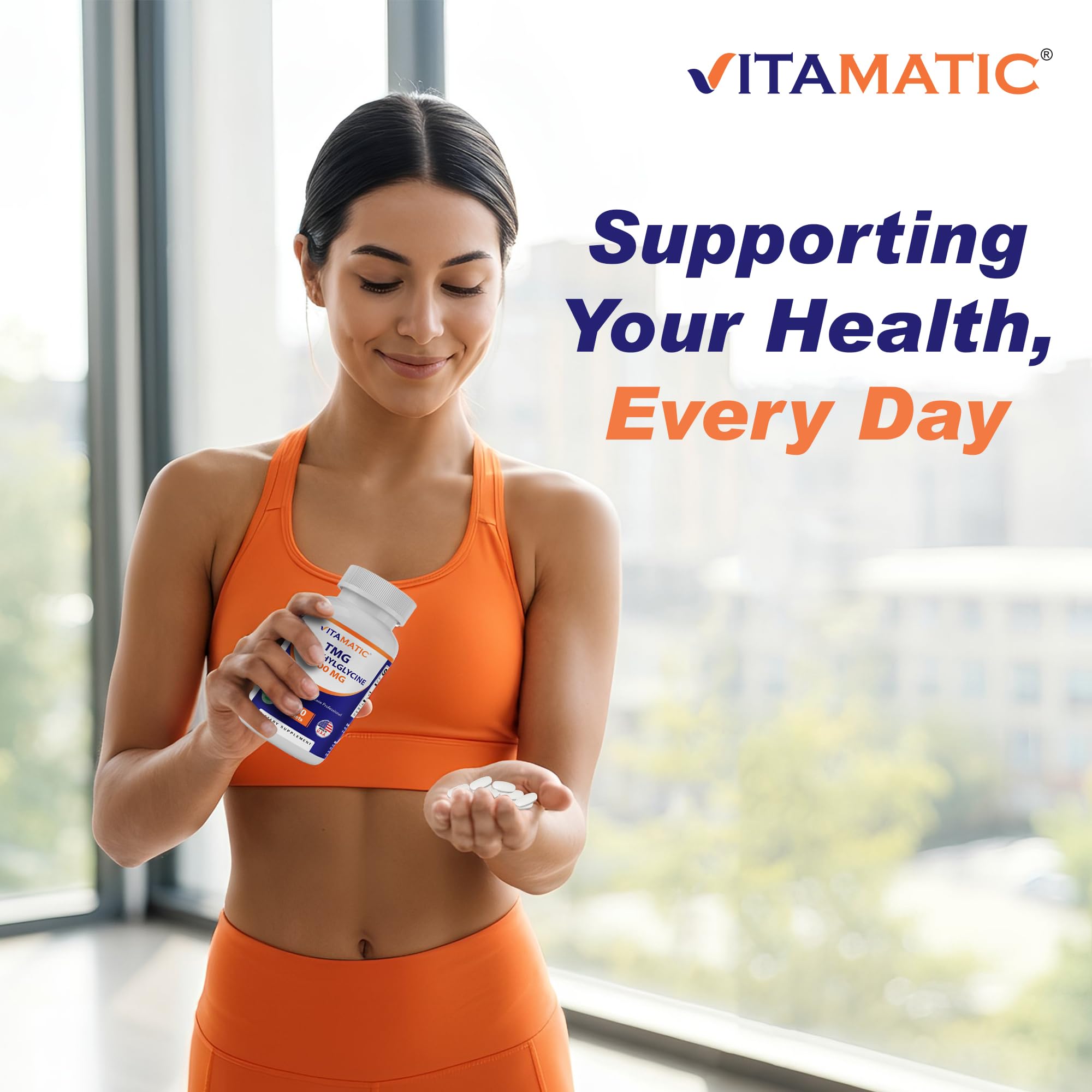 Vitamatic TMG Supplements 1000mg - Trimethylglycine - Betaine Anhydrous - 120 Tablets - 120 Servings - Non-GMO & Gluten Free (3 Bottles)