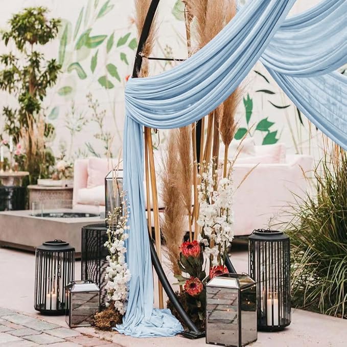 Wedding Arch Draping Fabric 30'' x 18FT Sheer Chiffon Arch Drape Backdrop 2 Panel Baby Blue Drapes for Easter Bridal Shower Baby Shower Photo Booth Church Decor Birthday Party Outdoor Decor