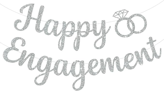 BEISHIDA Glitter Happy Engagement Banner-No DIY, Engagement Party Decorations,Bridal Garland Sign Wedding Party Supplies （Silver）