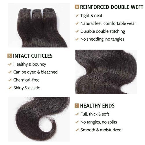 Wequeen 16A Body Wave Human Hair Bundles 26 Inch 100% Unprocessed Brazilian Virgin Hair Quick Weave Bundles Human Hair Extensions Real Human Hair, Natural Black