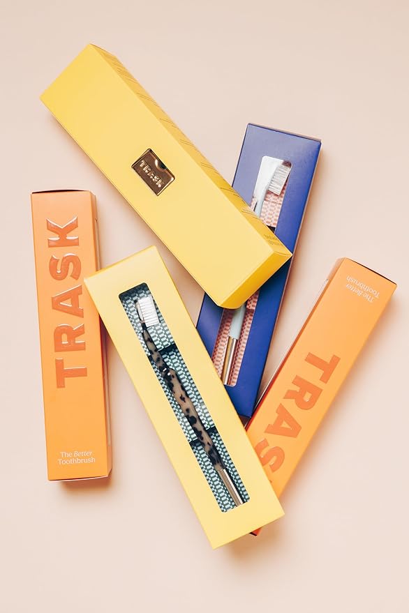 TRASK The Better Brush - Luxury Soft Bristle Dentist Designed Manual Toothbrush for Adults, English Hedge with Gold