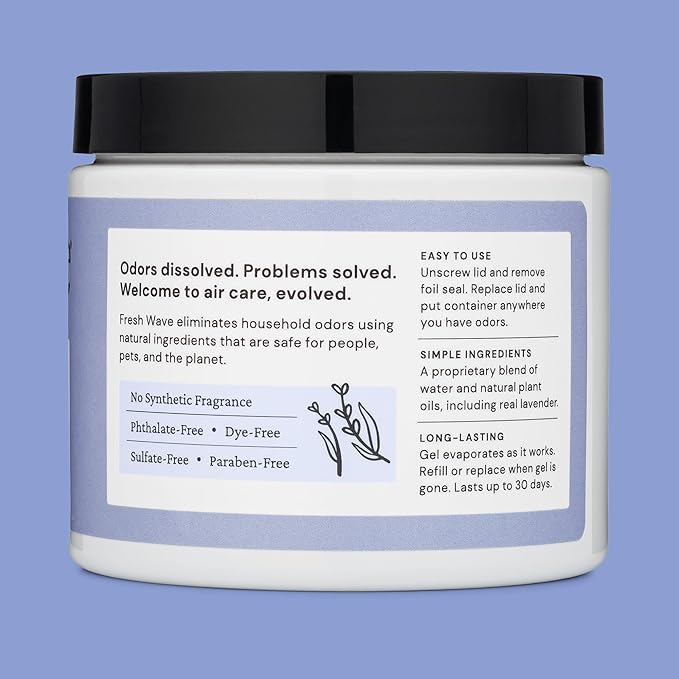 Fresh Wave Lavender Odor Removing Gel, 15 oz. | Odor Absorbers for Home | Safer Odor Relief | Natural Plant-Based Odor Eliminator | Every 15 oz. Lasts 30-60 Days | for Cooking, Trash & Pets