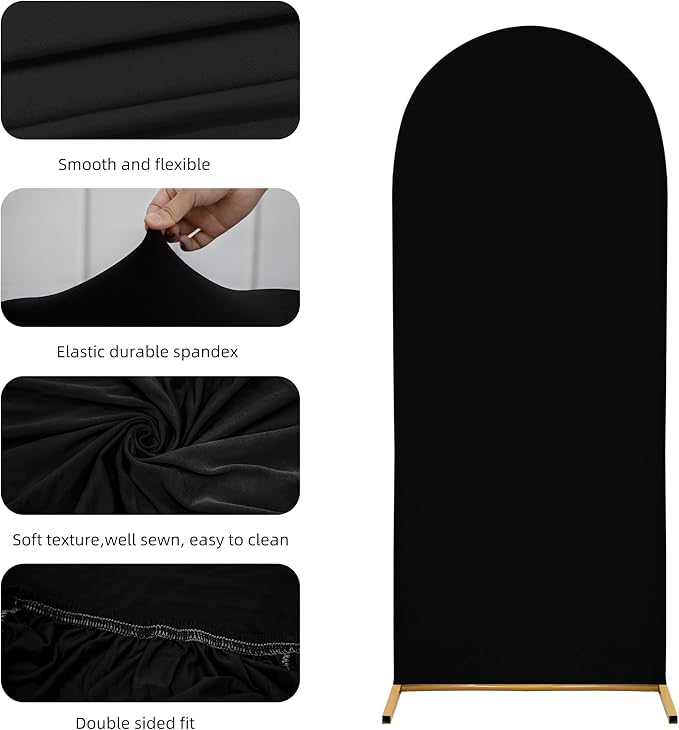 Arch Covers,Arch Backdrop Stand Fitted Cover for Wedding Birthday Party Ceremony Banquet Decoration(7.2FT&6FT,Black,Cover Only)