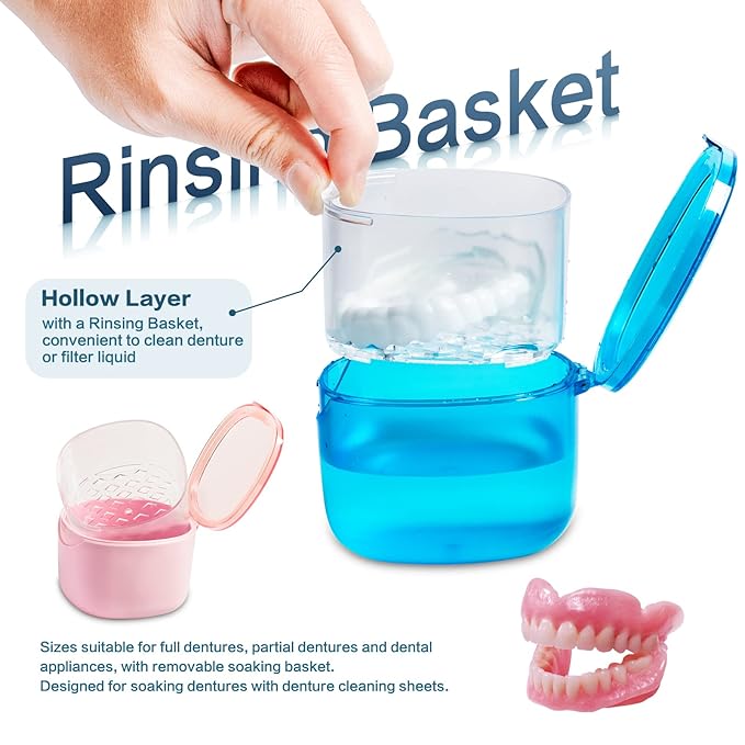 Denture Bath Case, Retainer Cleaning Box, No-Leak Denture Case, Mouth Guard, Night Guard and Retainer (pink)