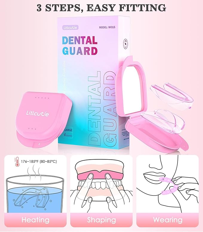 Litlcutie Large Mouth Guard for Grinding Teeth at Night, Night Guards for Teeth Grinding,Mouthguards for Grinding of Teeth, Sleep Guard with 2 x 5X Mirror Mouth Guard Case, Large (4 Pack)