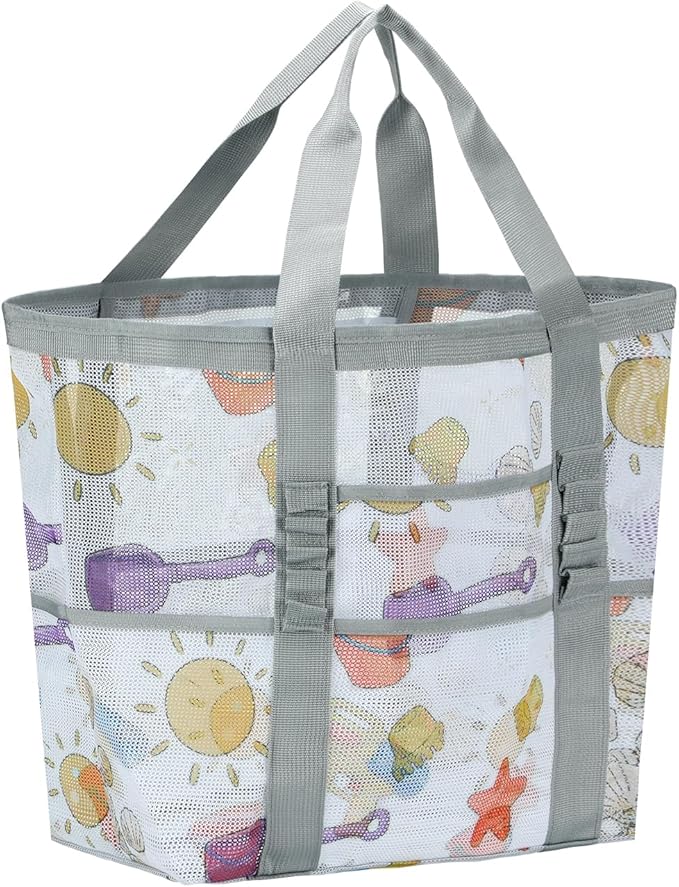 Mesh Beach Bags for Family - Women Beach Tote Bag for Toys, Towels, Travel Vacation Cruise Essentials