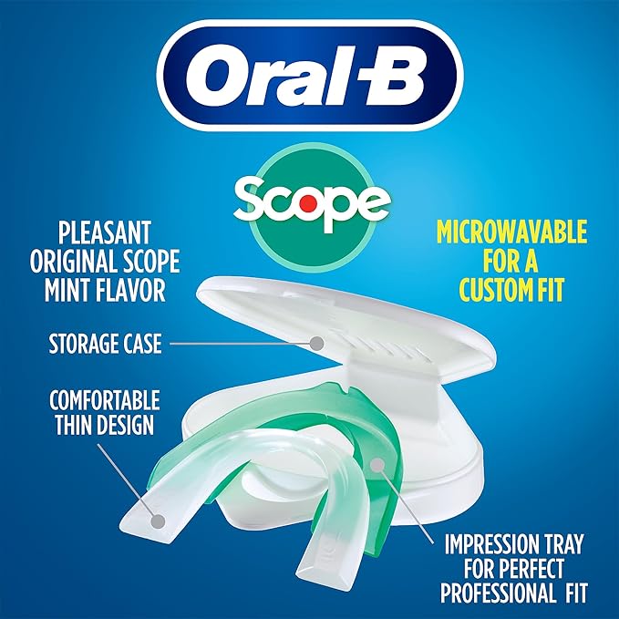 Oral-B Mouth Guard for Grinding Teeth at Night - Nighttime Dental Guard for Sleeping – Moldable Night Guard with Scope Mint Flavor – Less Than 3-Minutes for Custom Teeth Protection - 2 Pack