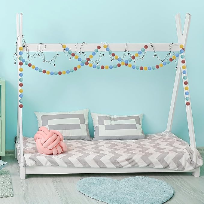 Boao 2 Pieces Wool Felt Ball Garland Colorful Pom Pom Garland Handmade 6.5 Feet Long 24 Balls Felt Banner for Wall Christmas Tree Decoration (Morandi Color)