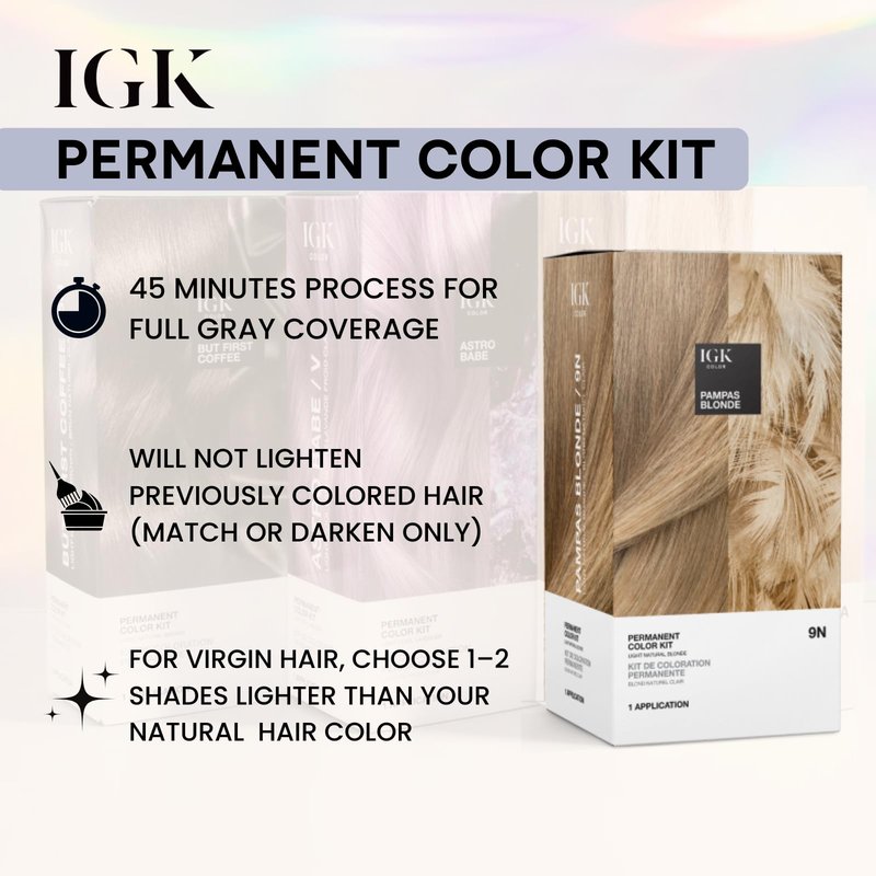 IGK Permanent Hair Color Kit | 7 N Latte - Dark Natural Blonde | 100% Gray Color Coverage + Strengthen + Shine | Ammonia Free