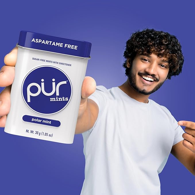 PUR Mints | Aspartame-Free | Made with Xylitol | Sugar-Free, Vegan, Gluten-Free & Keto Friendly | Natural Polar Mint Flavor, 30 Pieces (Pack of 12)