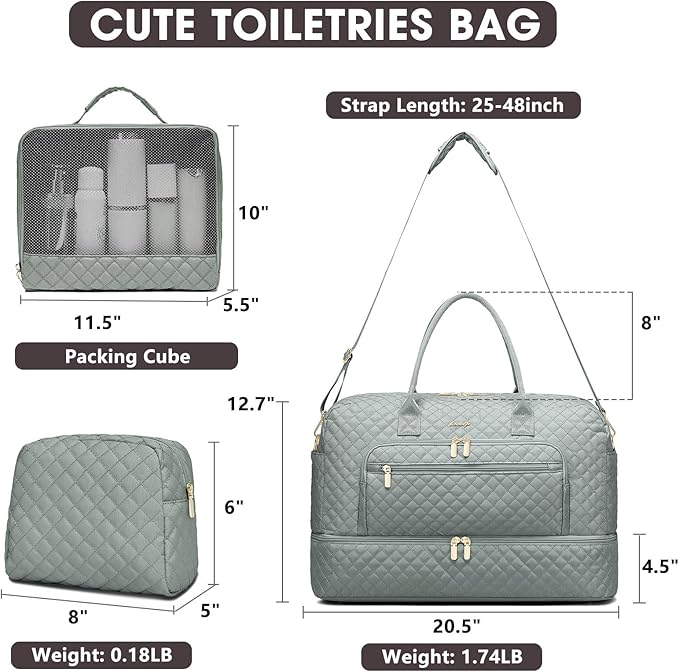 Large Women Travel Duffle Bag, Weekender Bags for Women with Shoe Compartment, Carry on Overnight Bag with Toiletry Bag, Gym Duffel Bag with Wet Pocket, Hospital Bags for Labor and Delivery 3 PCS Set