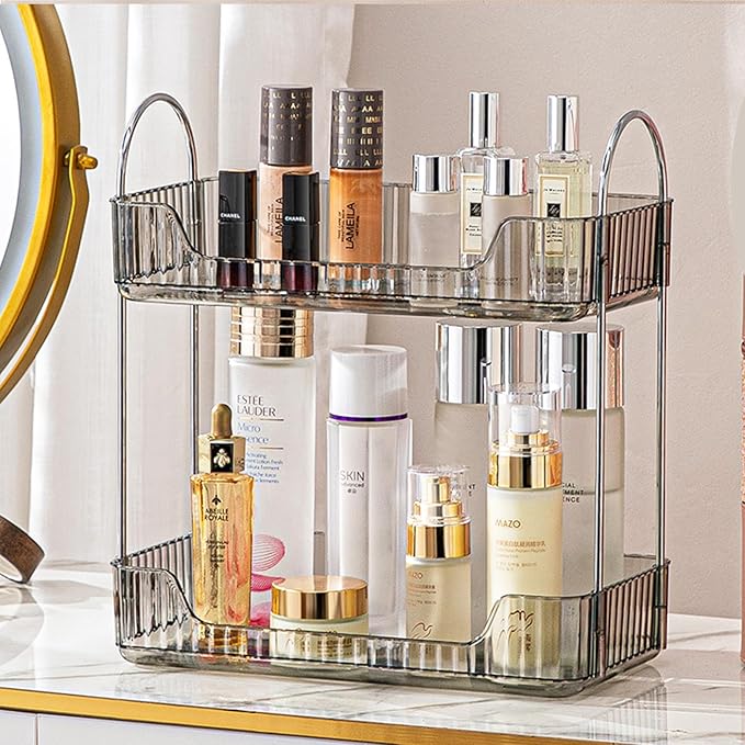 Aveniee Bathroom Counter Organizer Countertop, Makeup Perfume Shelf Storage, 2 Tier Skincare Cosmetic Tray for Dresser Vanity - Grey