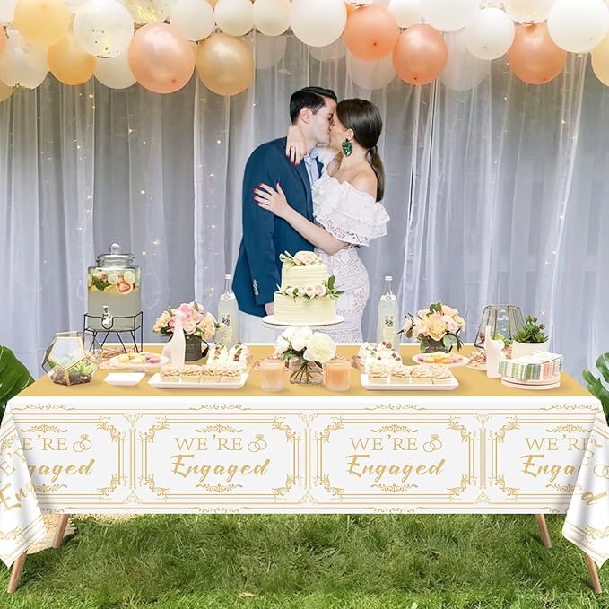 4Pcs Happy Engagement Party Tablecloths - 51 x 86.6" Engagement Birthday Decorations Table Cover, Rectangular She Said Yes Tablecloth for Wedding Party Decorations Bridal Shower Birthday Supplies