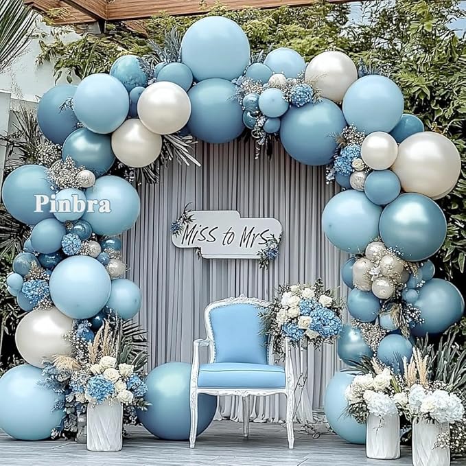 Dusty Blue Balloon Garland Double Stuffed Slate Pastel Blue White Sand Pearl Balloon Arch Kit for Baby Shower Birthday Bridal Wedding Graduation Easter Party Decorations
