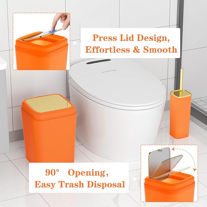 Bathroom Accessories Set - 25PC Bathroom Set with Shower Curtain and Rugs, Orange Bathroom Set, Bathroom Accessory Set with Press-on Lid Trash Can, Soap Dispenser and Qtip Holders