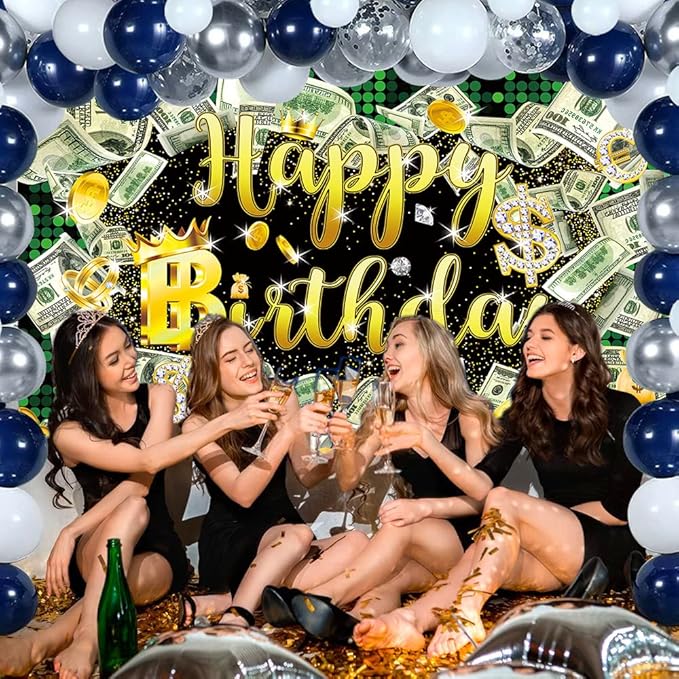 8x6ft Money Birthday Backdrop Money Party Background Dollar Bill Backdrop Hip Hop Background Boy Girl Men Cash Bash Birthday Party Props Photo Booth Decor
