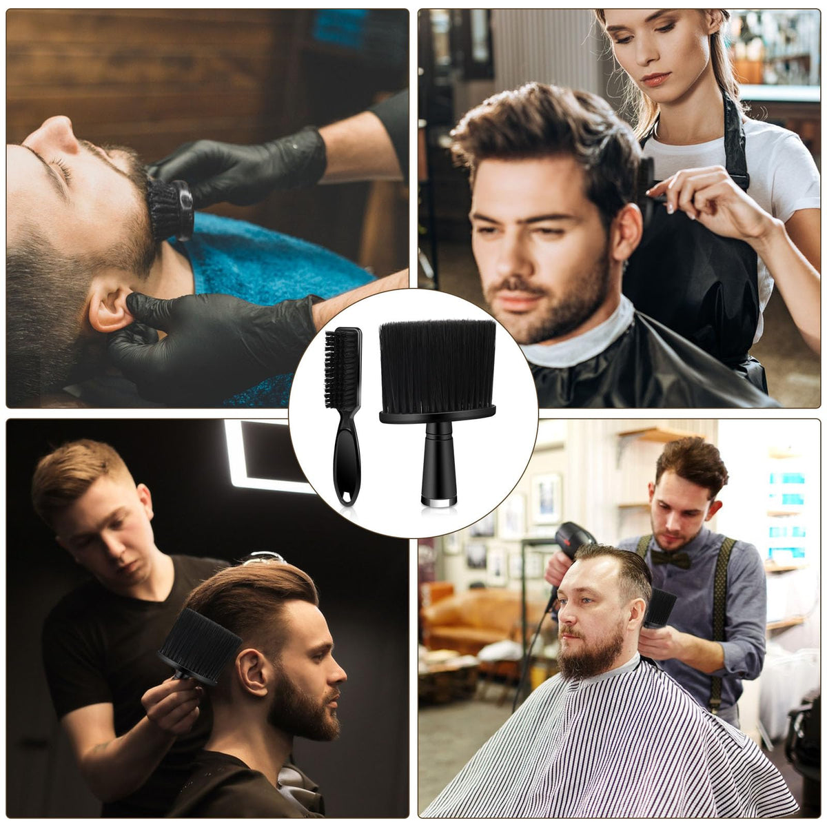 Barber Brush Set - 2 PCS Clipper Blade Cleaner, Soft Neck Duster, and Neckline Hairbrush for Hairstyling Professionals