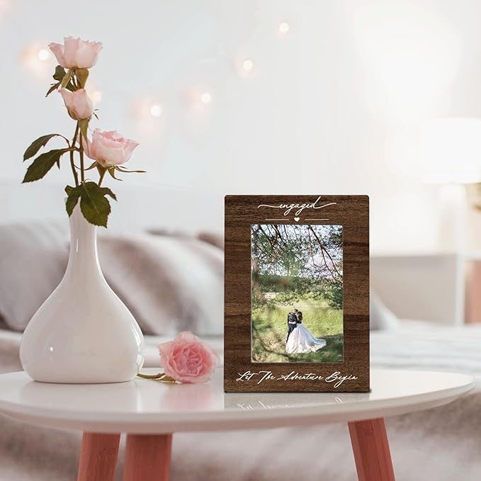 Wedding Engagement 4x6 Picture Frame, Just Engaged Photo Frame, Wedding Gifts for Newlyweds Couples Wife Husband, Newly Engaged Wedding Photo Frames for Desk Decor