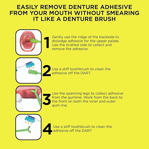 V2 Hard Plastic Denture Gel Adhesive Remover - Remove Denture Gel Adhesive from Mouth & Gums, Denture Glue Removal Tool, Oral Hygiene, Scraper w/Textured Grip and Rigid Bristles
