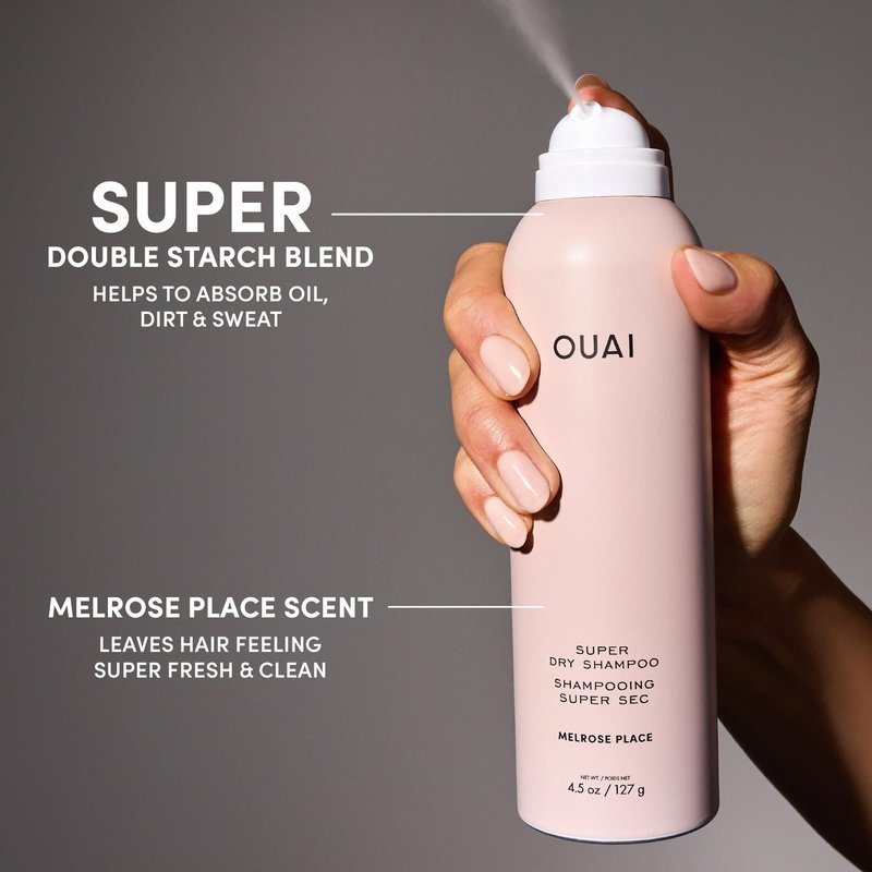 OUAI Super Travel Size Dry Shampoo - Volumizing Dry Shampoo - Absorbs Oil, Dirt & Sweat - Blends Seamlessly into Hair with Zero Residue & Enriched with a Long-Lasting Scent - Melrose Place (2 oz)