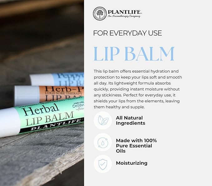 Plantlife Herbal Lip Balm 2 Pack - Organic Made with Beeswax, Calendula & Chamomile - Soothing Balm for Chapped Lips - Moisturize Lips & Works on Minor Cuts - Made in California