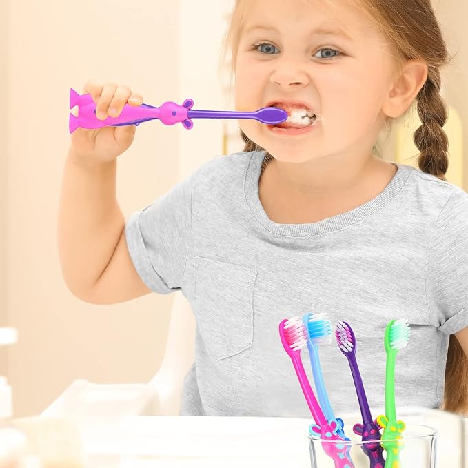 Gerrii Kids Toothbrushes Bulk Soft Lovely Little Kangaroo with Covers Suction Cup Individually Wrapped for Children Toddler Home School Camp Daycare Travel(24 Pcs)