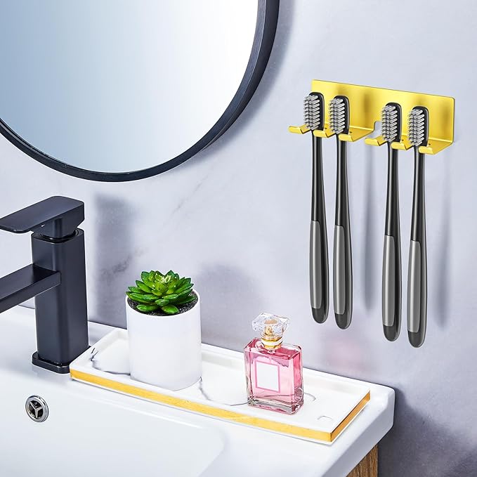 Electric Toothbrush Head Holder, Toothbrush Holders Wall Mounted, Electric Toothbrushs Holder, Bathroom Shower Tooth Brushing Holder, Tooth Brush Head Holder Organiser (Gold, Large)