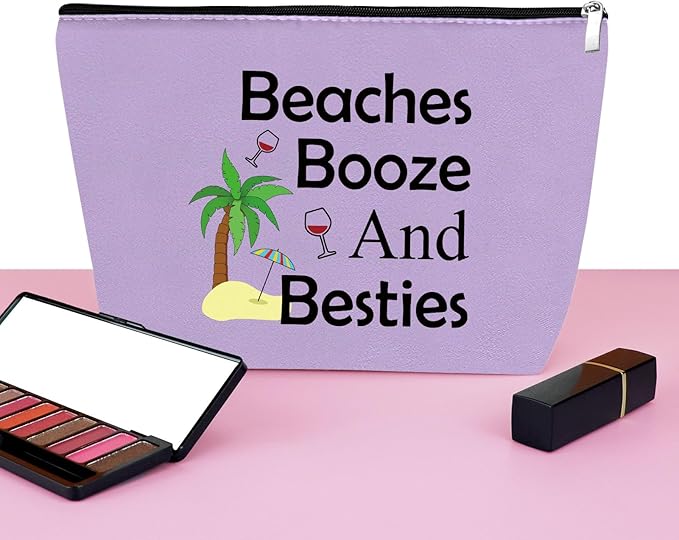 Mxrymvu Beach Gifts for Women Friends Makeup Bag Beach Lover Gifts Cosmetic Pouch Funny Vacation Themed Bag for Women Besties Birthday Christmas Graduation Present Travel Pouch（Purple）