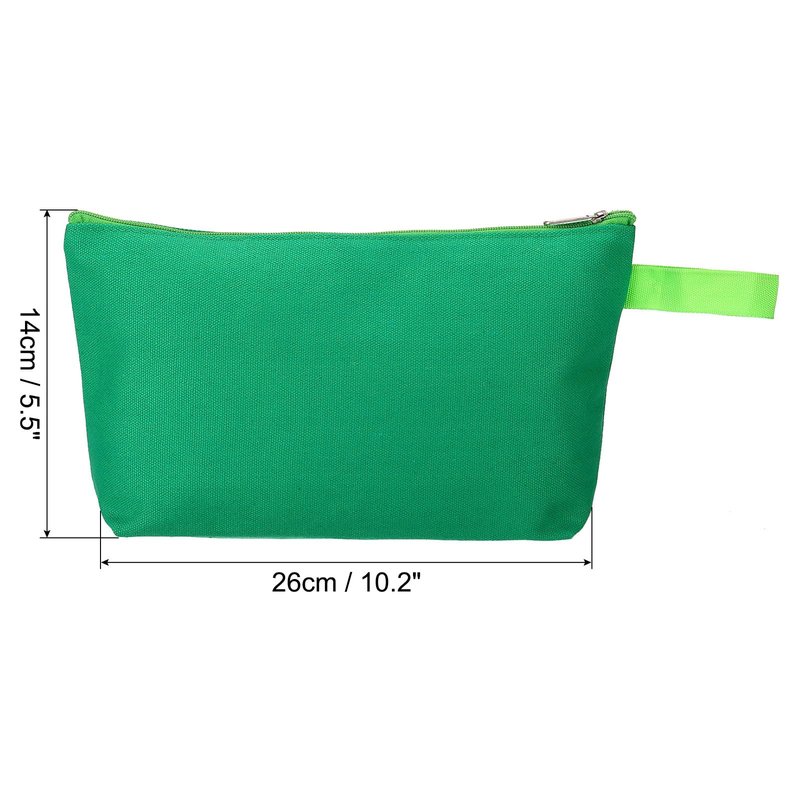 PATIKIL 10.2 x 5.5 Canvas Makeup Bags with Strap, 10 Pack Pencil Multipurpose Cosmetic Zipper Bag Case Travel Toiletry Storage Pouch Organizer for Home Office, Green