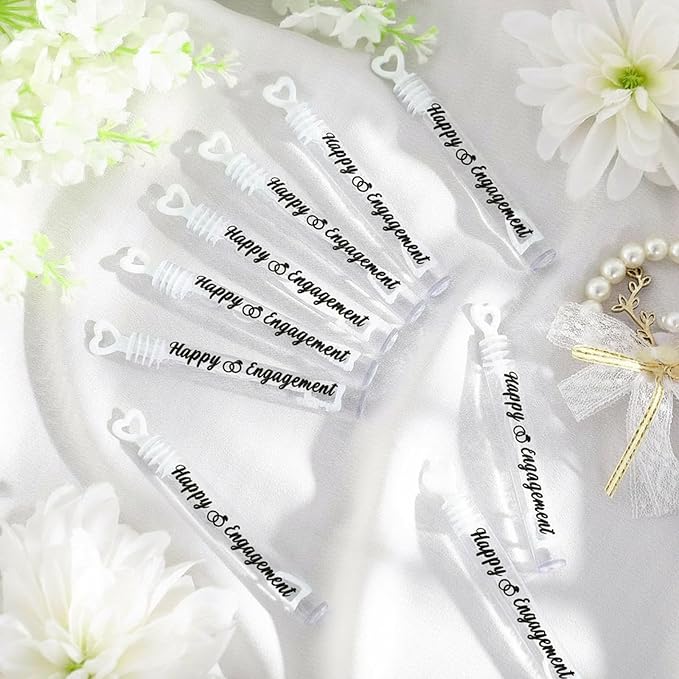 50 Packs Happy Engagement Bubbles Wedding Proposal Table Decorations Heart Bridal Shower Favors Guests Gifts for Engagement Party Supplies (Black)