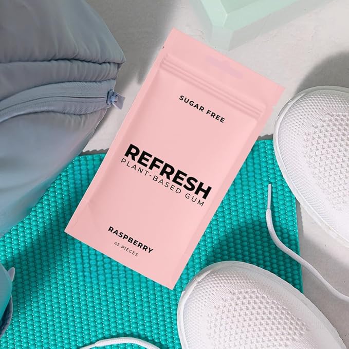 Refresh Gum Raspberry –Xylitol, Sugar Free Chewing Gum Pouches, Natural Flavor & Organic Ingredients – Aspartame Free, Plant-Based, Non-GMO – 45 Pieces Each, 3 Pack
