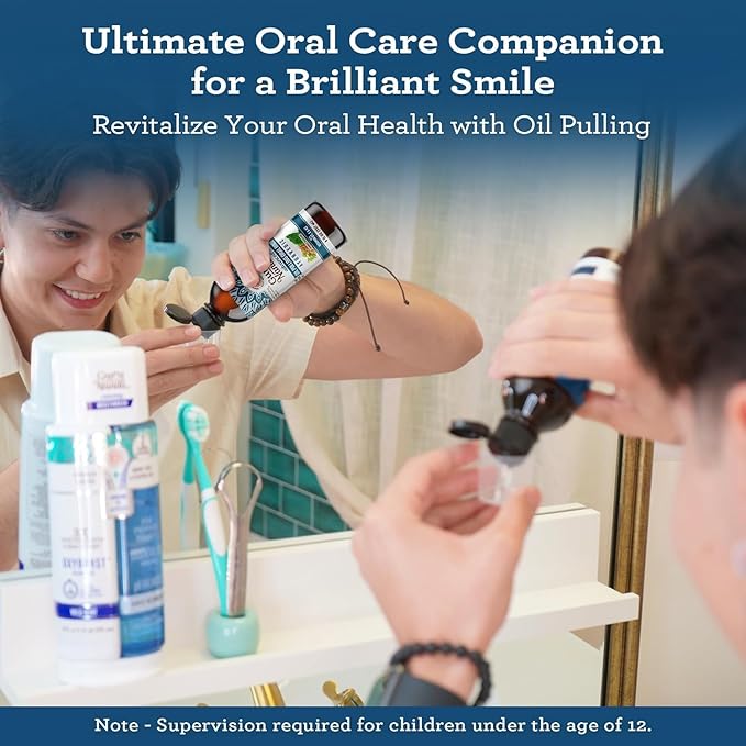 GuruNanda Advanced Oil Pulling Mouthwash for Enhanced Oral Care with Sesame & Oregano Oil, Promotes Deep Cleaning for Healthy Teeth & Gums, with Toothbrush and Tongue Scraper, Alcohol-Free, 8 Oz