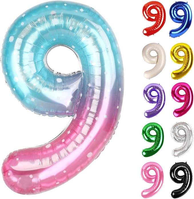 Starry Sky Number 9 Balloon 40 Inch, 9 Balloon Number, 9th Birthday Decorations, Starry Sky Party Supplies for Boys Girls