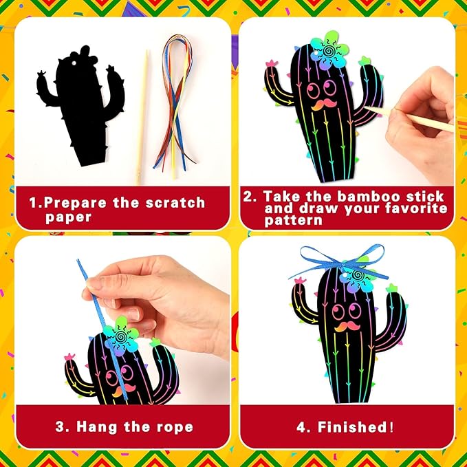 JULMELON 36 PCS Mexican Crafts for Kids, Rainbow Scratch Art for Kids Mexican Fiesta Gifts DIY Magic Color Fiesta Scratch Cards for Mexican Fiesta Party Favors Cinco De Mayo Party Decorations
